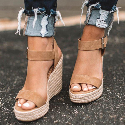 Creamtopmall Elegant Adjustable Buckle Espadrille Wedges Sandals