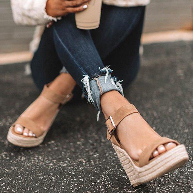 Creamtopmall Elegant Adjustable Buckle Espadrille Wedges Sandals