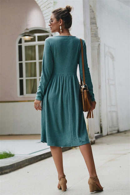 Creamtopmall Elegant Double Pockets Slim Sweater Dress