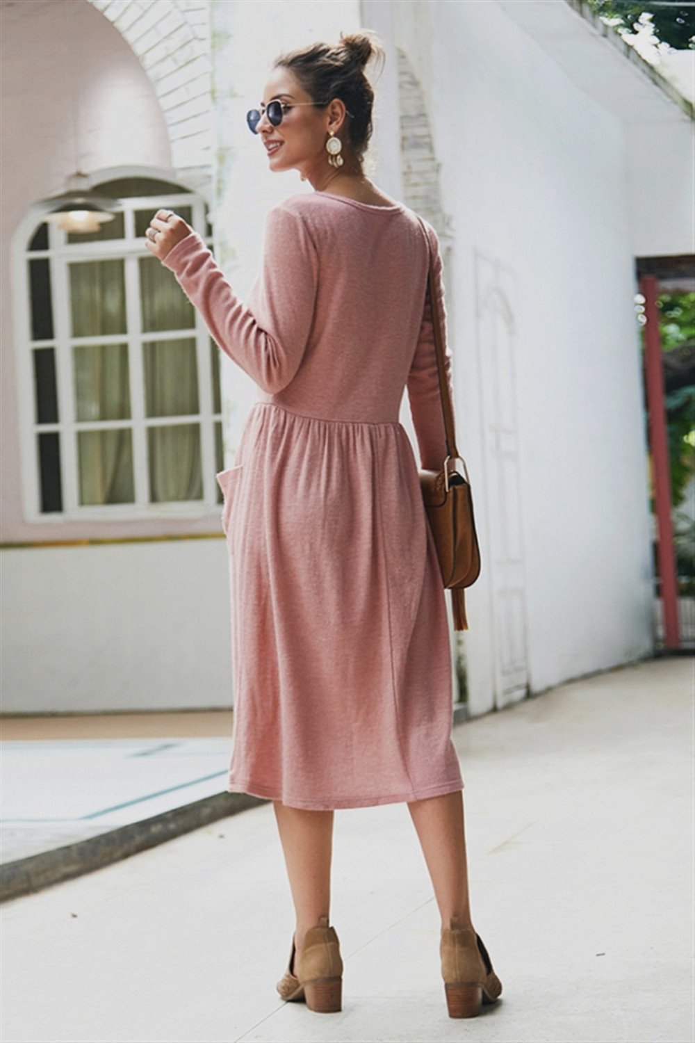 Creamtopmall Elegant Double Pockets Slim Sweater Dress