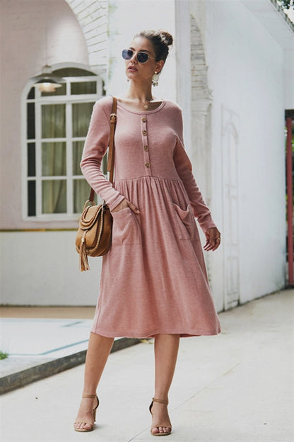 Creamtopmall Elegant Double Pockets Slim Sweater Dress