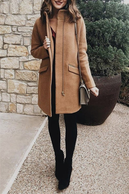 Creamtopmall Elegant Double Pockets Zipper Coat