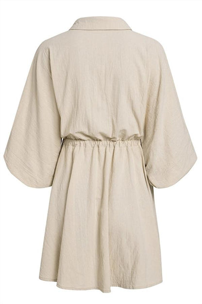 Creamtopmall Elegant Linen Lantern Sleeve Shirt Dress