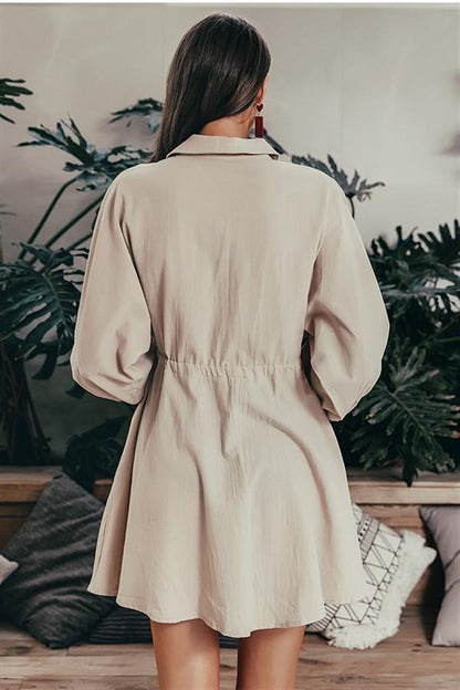 Creamtopmall Elegant Linen Lantern Sleeve Shirt Dress