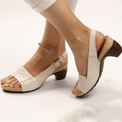 Creamtopmall Elegant Low Chunky Heel Comfy Sandals