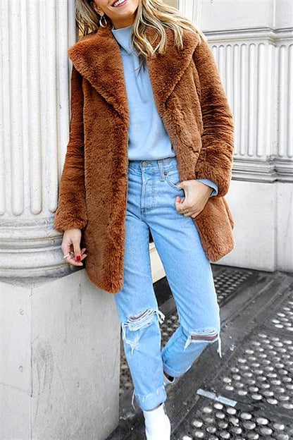 Creamtopmall Elegant Shaggy Faux Fur Teddy Coat