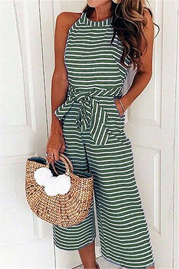 creamtopmall Elegant Sleeveless Striped Jumpsuit