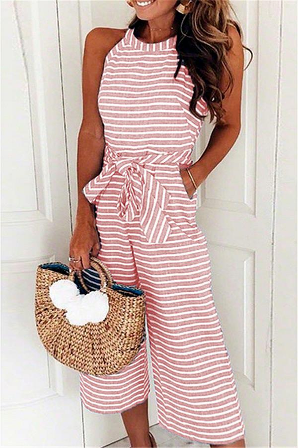 creamtopmall Elegant Sleeveless Striped Jumpsuit