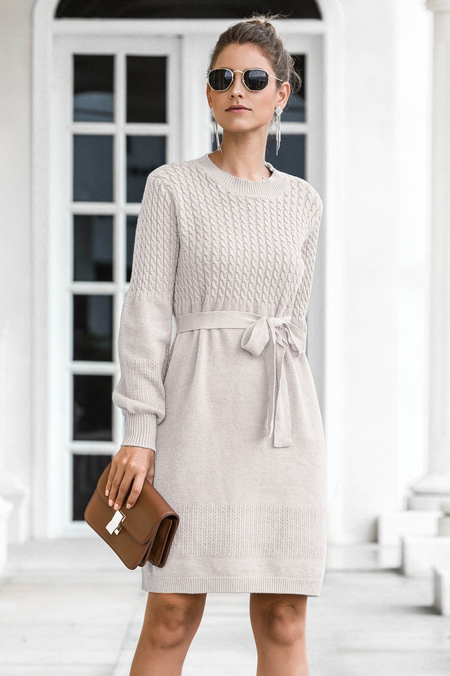 Creamtopmall Elegant Soft Belt A-line Knitted Dress