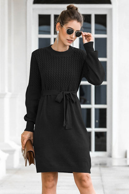 Creamtopmall Elegant Soft Belt A-line Knitted Dress