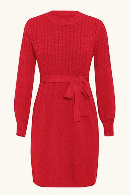 Creamtopmall Elegant Soft Belt A-line Knitted Dress