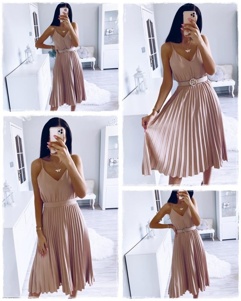 Creamtopmall Elegant Spaghetti Strap Pleated Dress