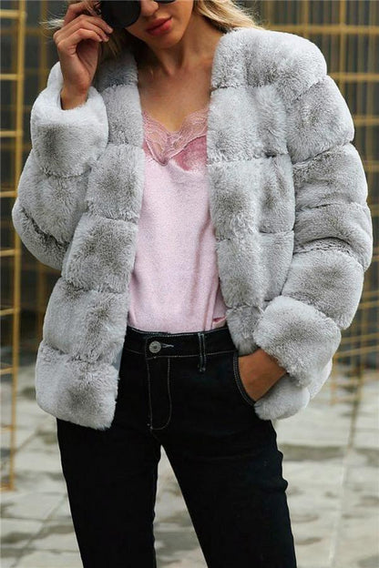 Creamtopmall Elegant Thick Fluffy Faux Fur Coat