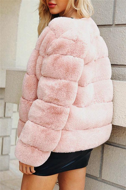 Creamtopmall Elegant Thick Fluffy Faux Fur Coat - Pink