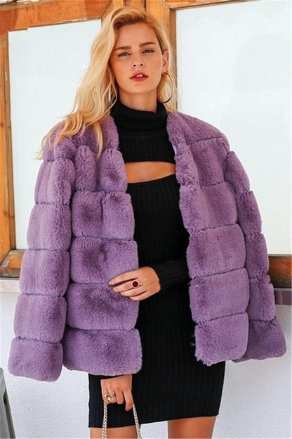 Creamtopmall Elegant Thick Fluffy Faux Fur Coat