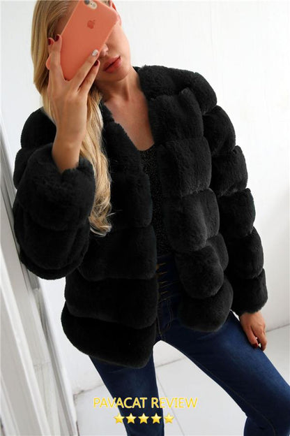 Creamtopmall Elegant Thick Fluffy Faux Fur Coat