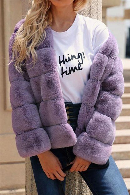 Creamtopmall Elegant Thick Fluffy Faux Fur Coat