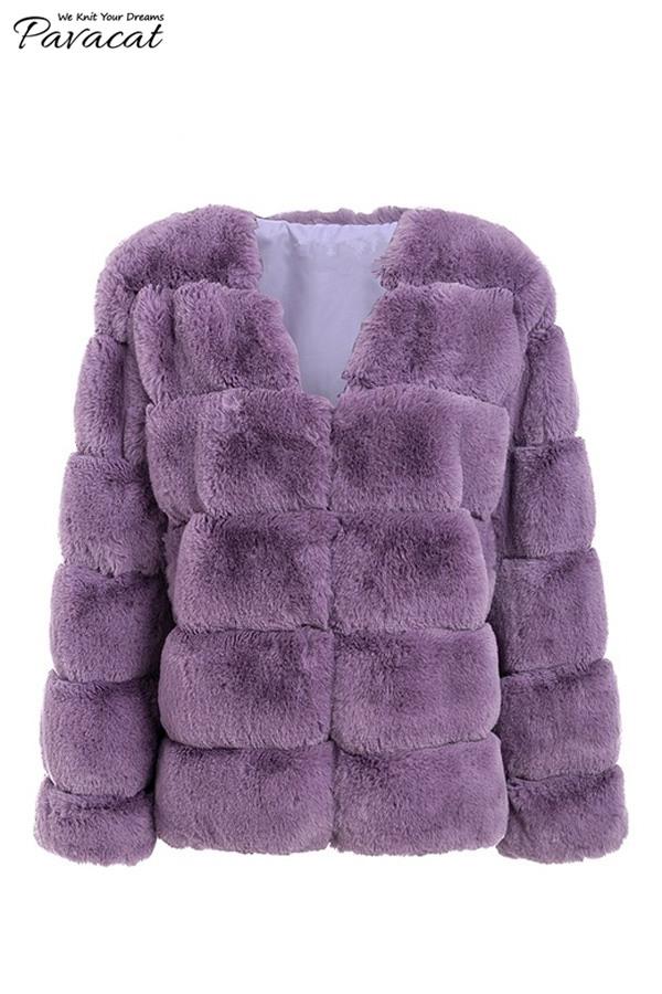 Creamtopmall Elegant Thick Fluffy Faux Fur Coat