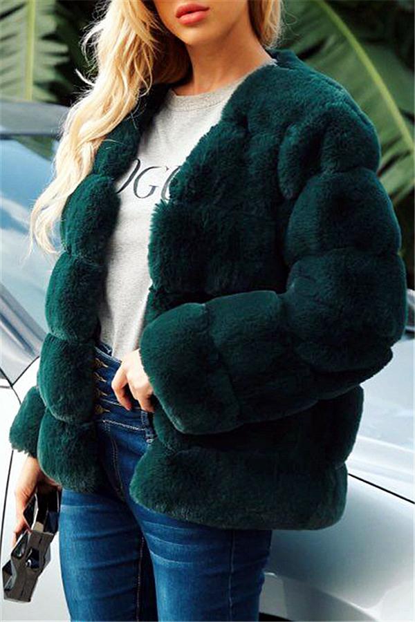 Creamtopmall Elegant Thick Fluffy Faux Fur Coat