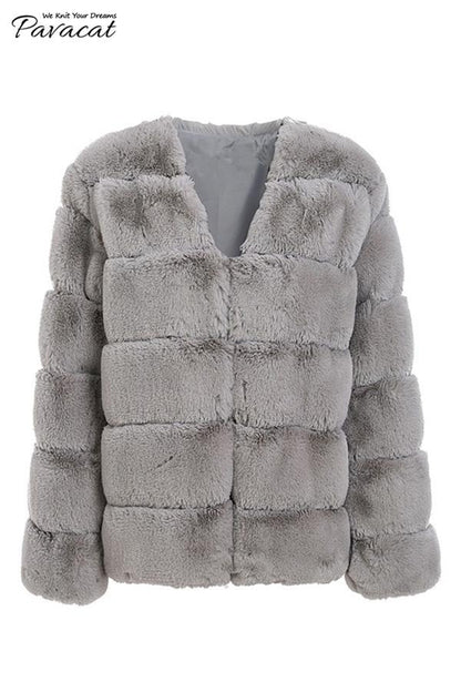 Creamtopmall Elegant Thick Fluffy Faux Fur Coat