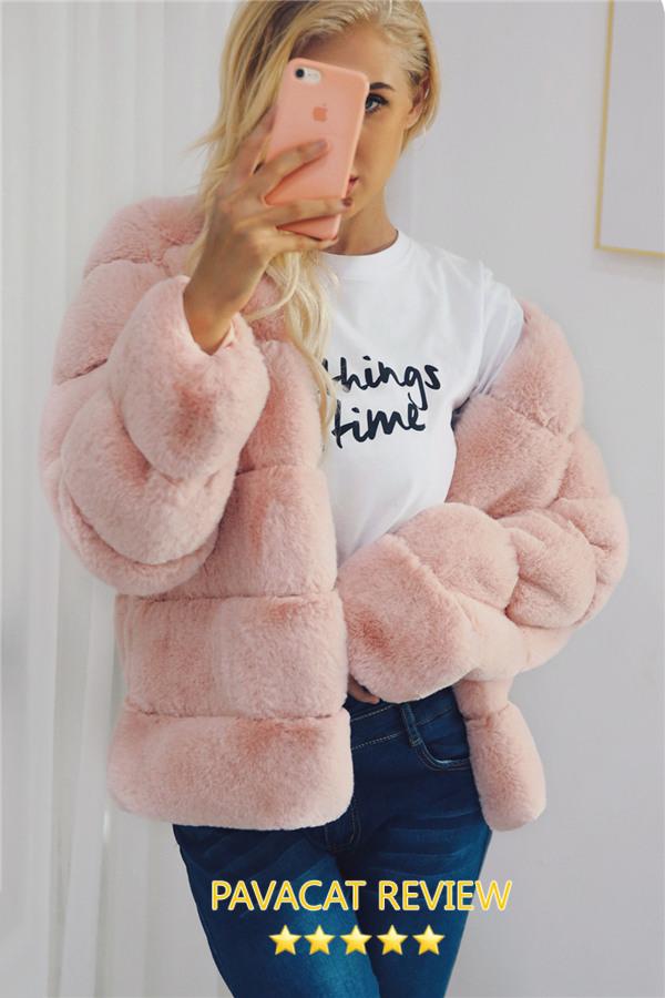 Creamtopmall Elegant Thick Fluffy Faux Fur Coat - Pink