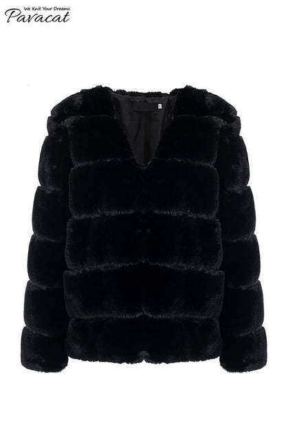 Creamtopmall Elegant Thick Fluffy Faux Fur Coat