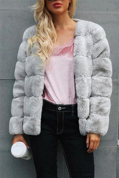 Creamtopmall Elegant Thick Fluffy Faux Fur Coat