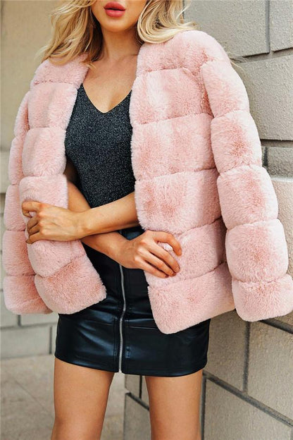 Creamtopmall Elegant Thick Fluffy Faux Fur Coat