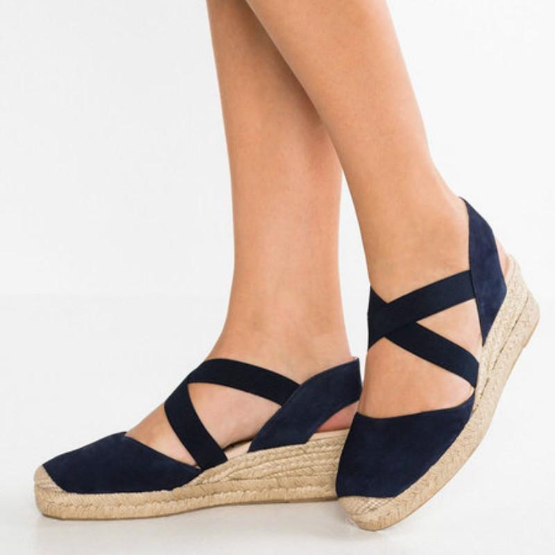 Creamtopmall Espadrille Wedge Sandals Elastic Band Slip On Sandals