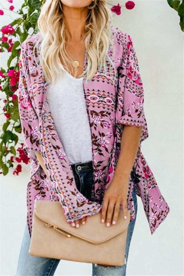 Creamtopmall Ethnic Irregular Short Cardigan