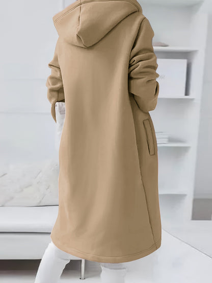 Creamtopmall Solid Zipper Drawstring Midi Hooded Jacket