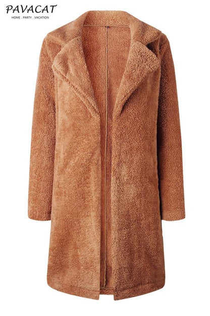 Creamtopmall Feeling of Warmth Faux Fur Longline Coat - Beige