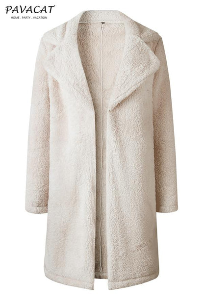 Creamtopmall Feeling of Warmth Faux Fur Longline Coat - Beige