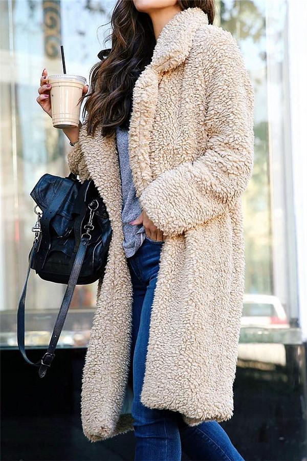 Creamtopmall Feeling of Warmth Faux Fur Longline Coat