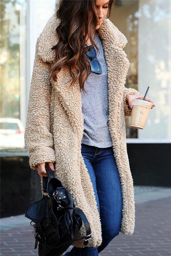 Creamtopmall Feeling of Warmth Faux Fur Longline Coat