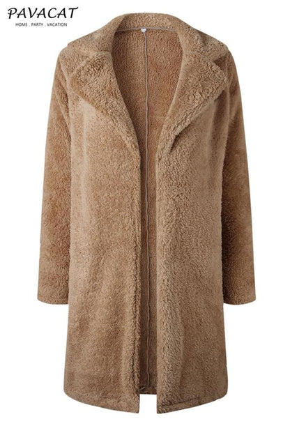 Creamtopmall Feeling of Warmth Faux Fur Longline Coat - Beige