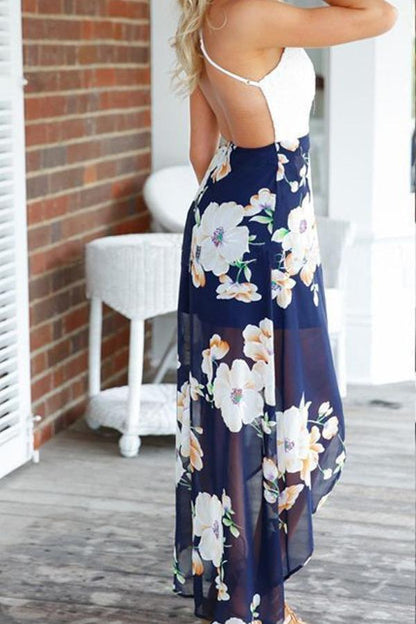 Creamtopmall Floral Backless Criss-cross Irregular Dress