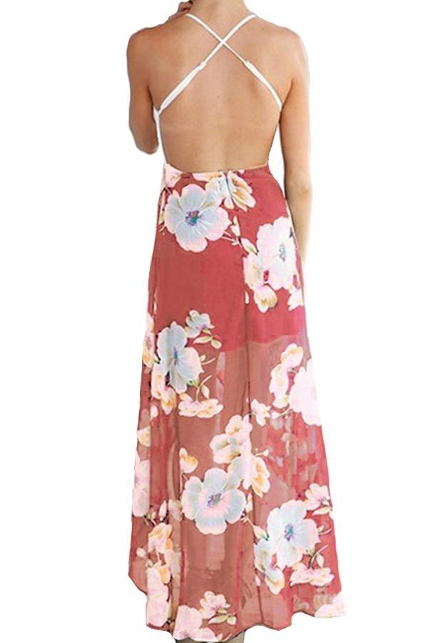 Creamtopmall Floral Backless Criss-cross Irregular Dress