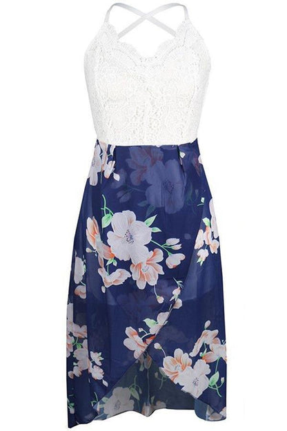 Creamtopmall Floral Backless Criss-cross Irregular Dress