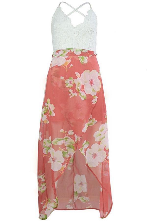 Creamtopmall Floral Backless Criss-cross Irregular Dress