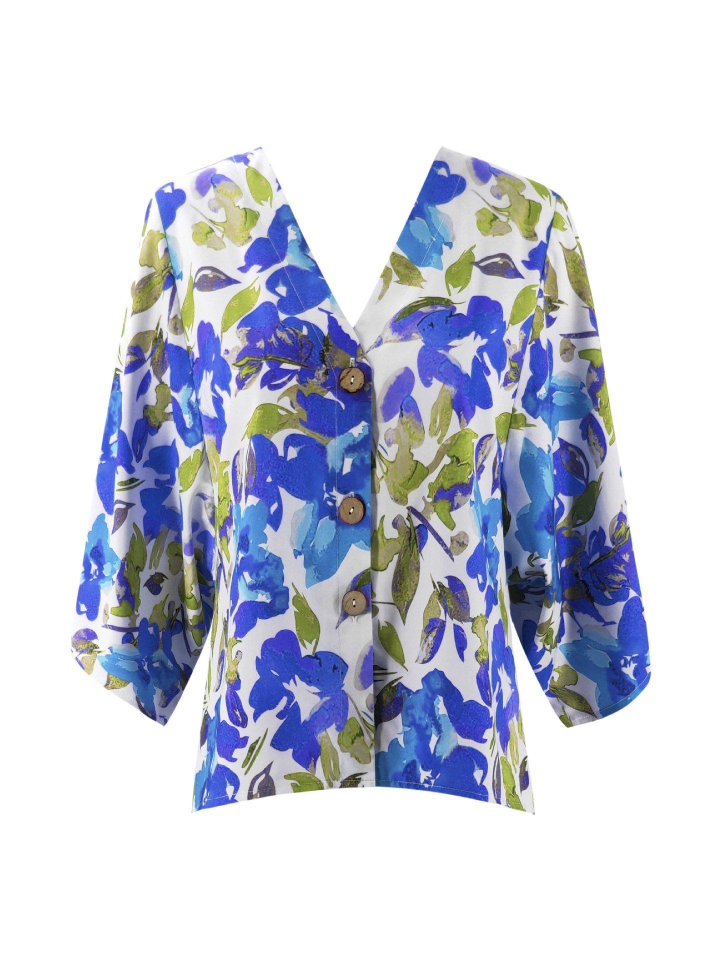 Creamtopmall Floral Batwing Sleeve Buttons Top