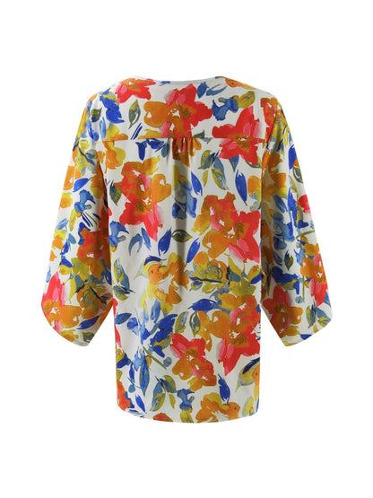 Creamtopmall Floral Batwing Sleeve Buttons Top