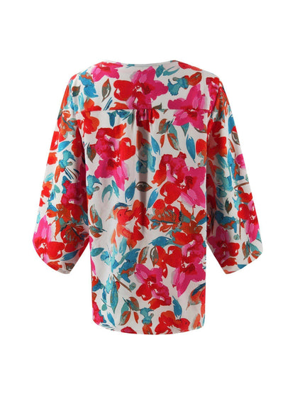 Creamtopmall Floral Batwing Sleeve Buttons Top