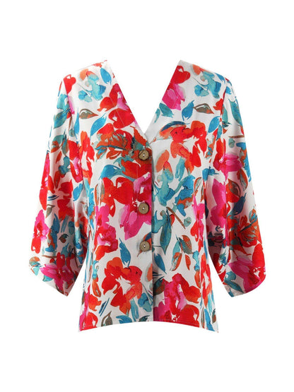 Creamtopmall Floral Batwing Sleeve Buttons Top