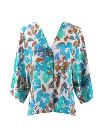 Creamtopmall Floral Batwing Sleeve Buttons Top