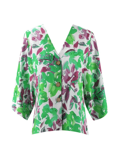 Creamtopmall Floral Batwing Sleeve Buttons Top