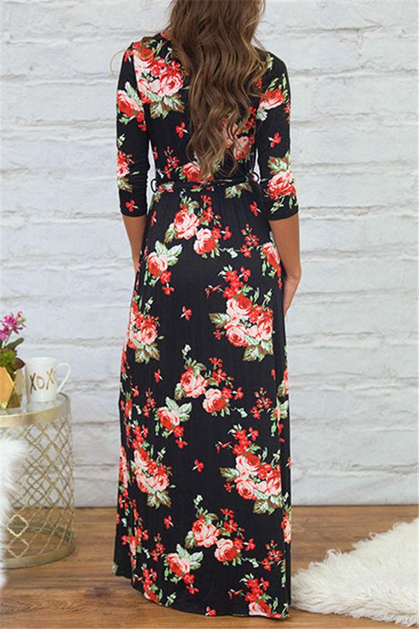 Creamtopmall Floral Half Sleeve Maxi Dress