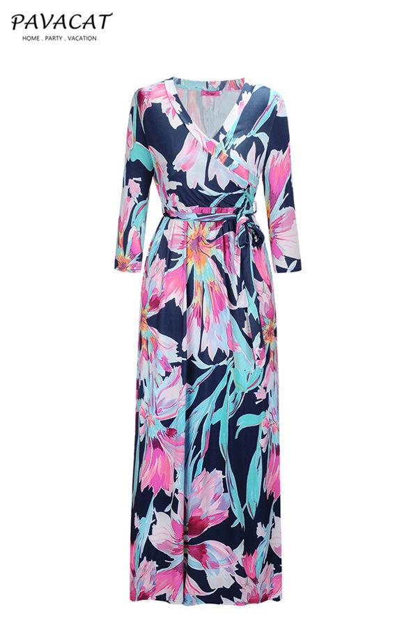 Creamtopmall Floral Half Sleeve Maxi Dress