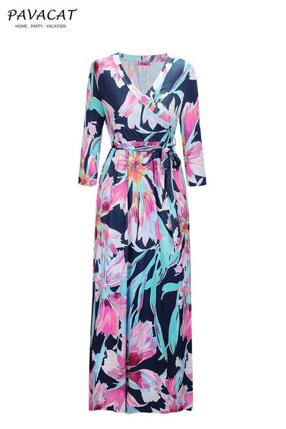 Creamtopmall Floral Half Sleeve Maxi Dress