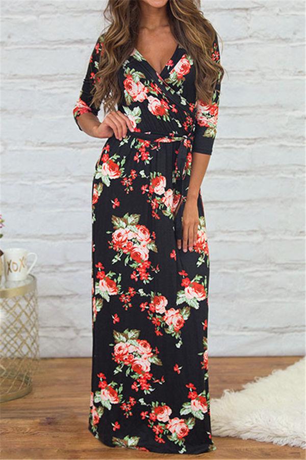 Creamtopmall Floral Half Sleeve Maxi Dress